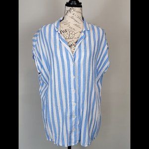 Old Navy Blue and White Striped Short Sleeve Blouse